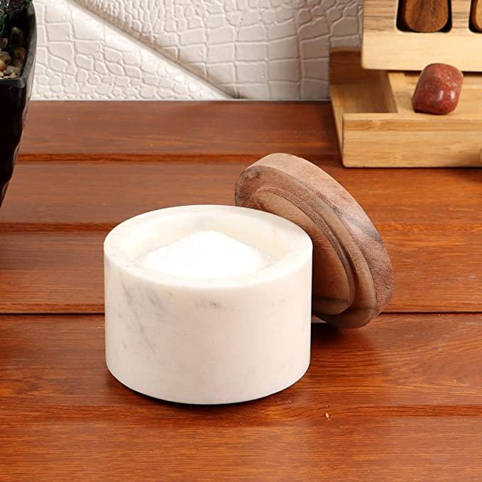 Marble large spice box with wodden lid - NikkisPride