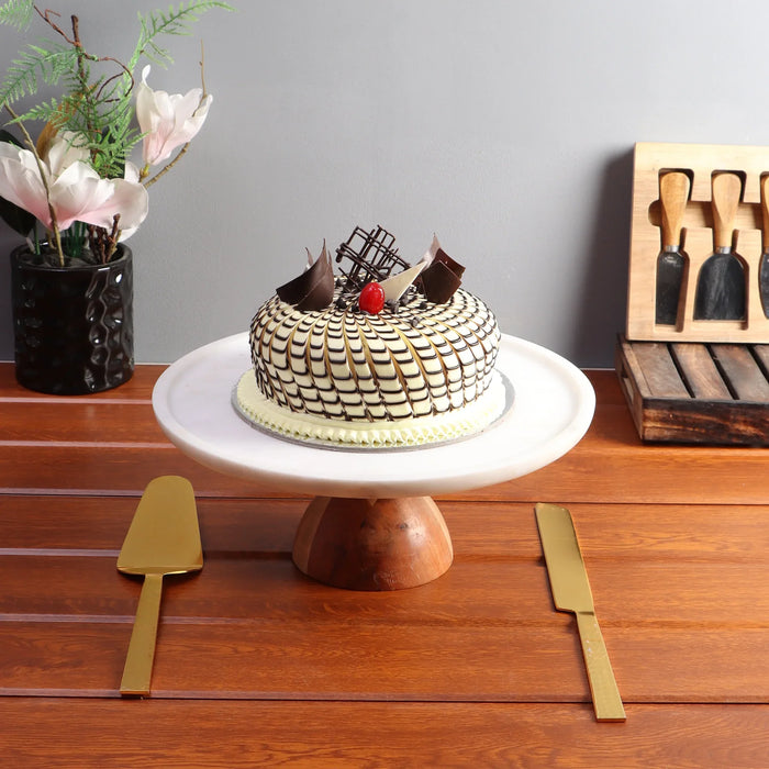 Marble Cake Stand with Wooden Base - NikkisPride