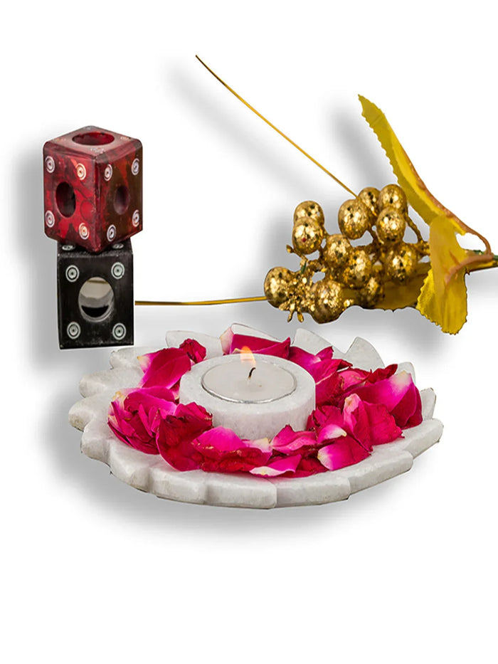 Floral Marble Tea Light Candle Holder - NikkisPride