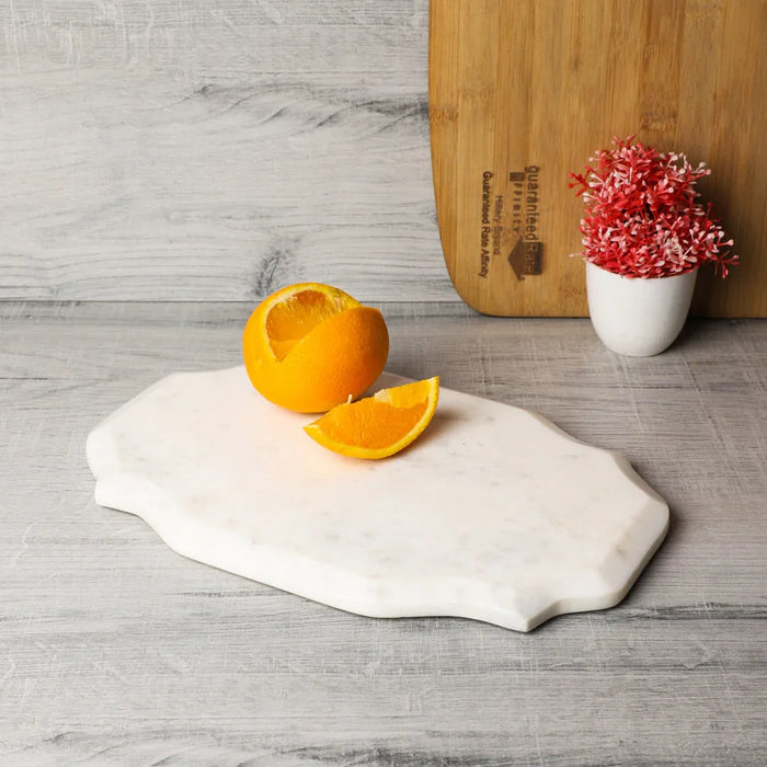 White Banswara Cheese Board platter curved shape 11 x7 x.4 - NikkisPride