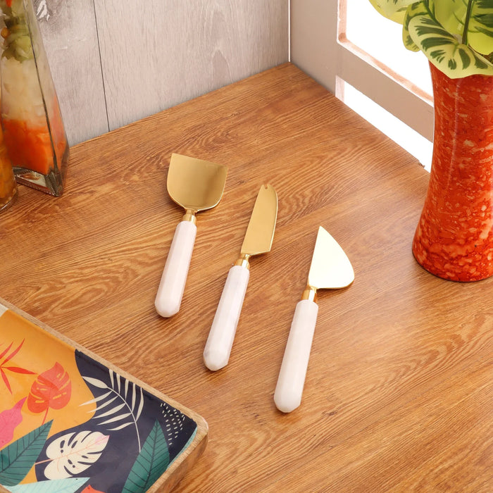Metal Marble Metal Cheese Set Knife 7.9 in x 1.5 in Spreader 7.9 in x 1.5 inSlicer L 7.75 in x 2 in - NikkisPride