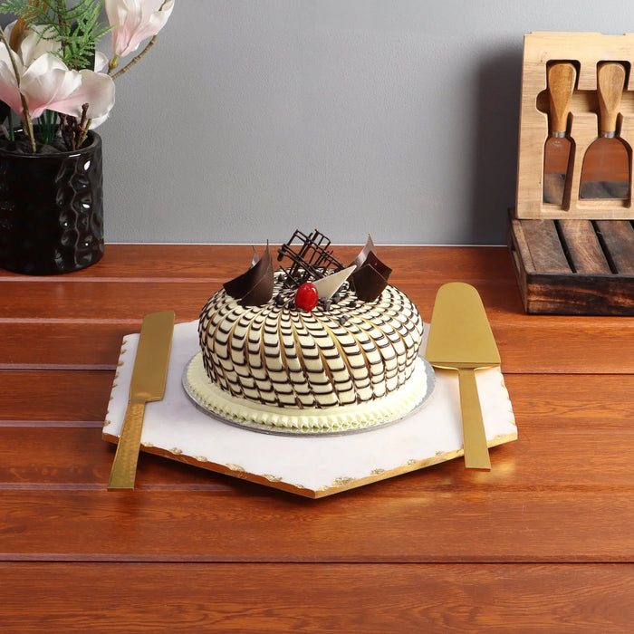 Marble Hexagon Platter With Gold foil work 12 inch - NikkisPride