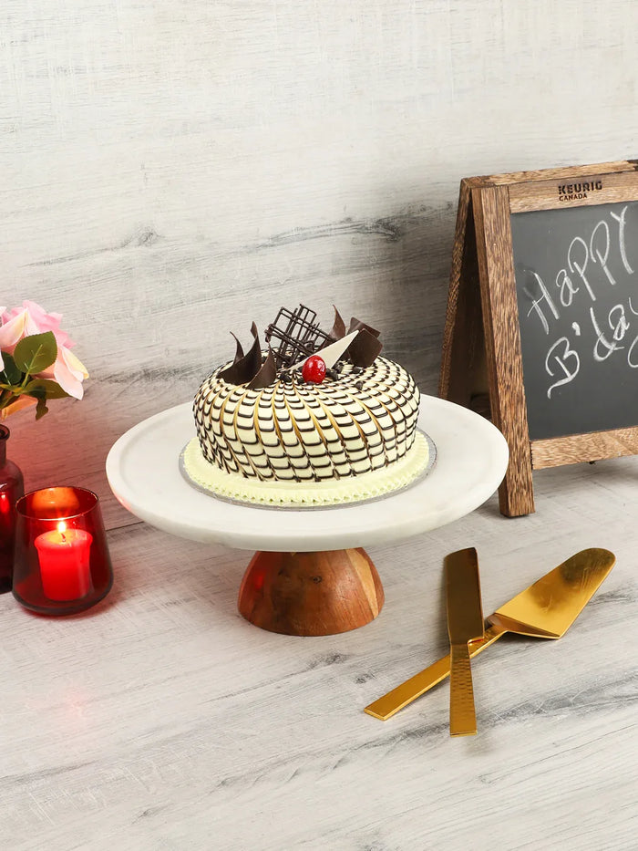 Marble Cake Stand with Wooden Base - NikkisPride
