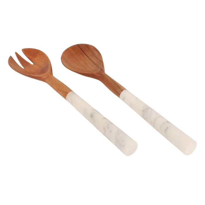 Marble and Wood Salad Server Set – 2 Pieces - NikkisPride