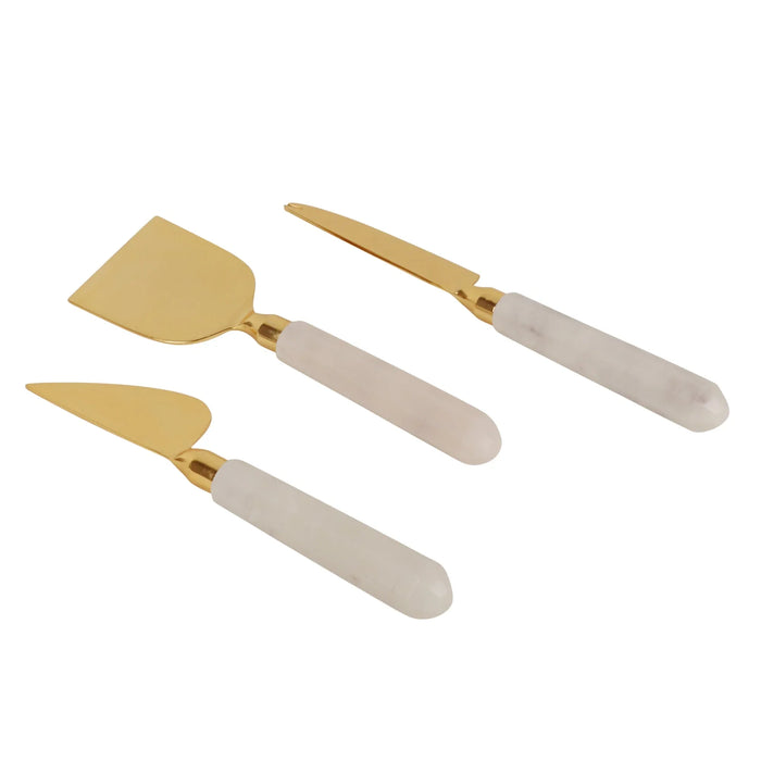 Metal Marble Metal Cheese Set Knife 7.9 in x 1.5 in Spreader 7.9 in x 1.5 inSlicer L 7.75 in x 2 in - NikkisPride