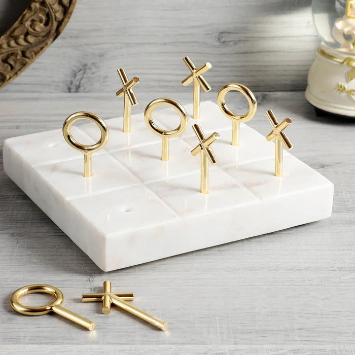 Marble Brass Tic Tac Toe Game Board - NikkisPride