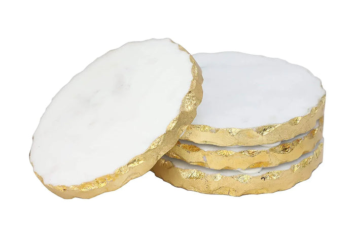 Marble Coaster Set of 4 with Golden Foil Design - NikkisPride