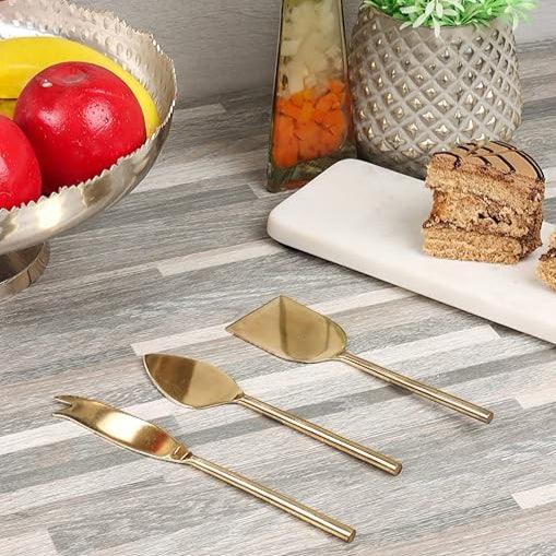 Metal Cheese Knife Set with Gold Finish – 3 Pieces - NikkisPride