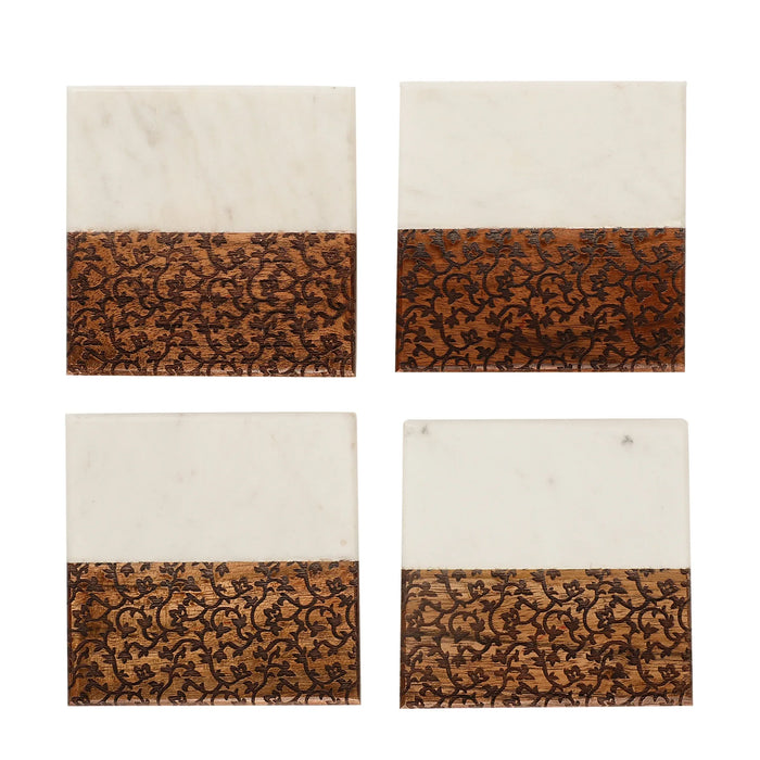 Marble and Wood Engraved Coaster Set – 4 Pieces - NikkisPride