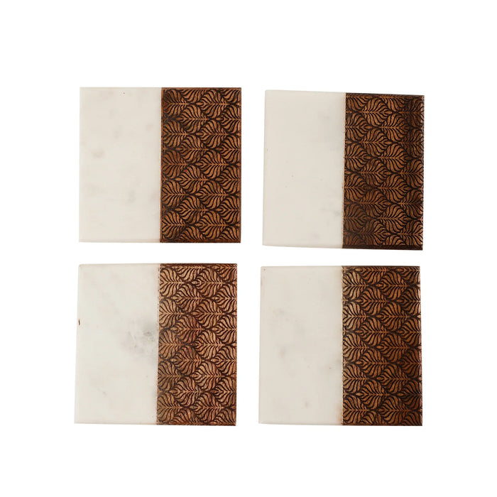 Engraved Marble-Wood Coaster Set – Set of 4 - NikkisPride