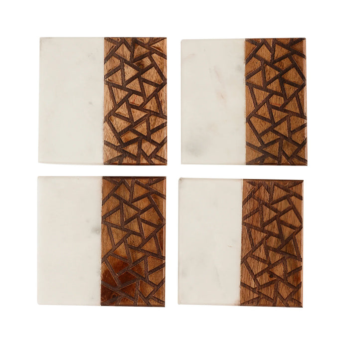 Handcrafted Marble-Wood Coaster Set of 4 - NikkisPride