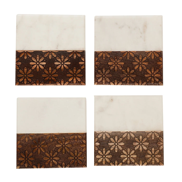 Wooden Marble Coasters – Engraved Set of 4 - NikkisPride