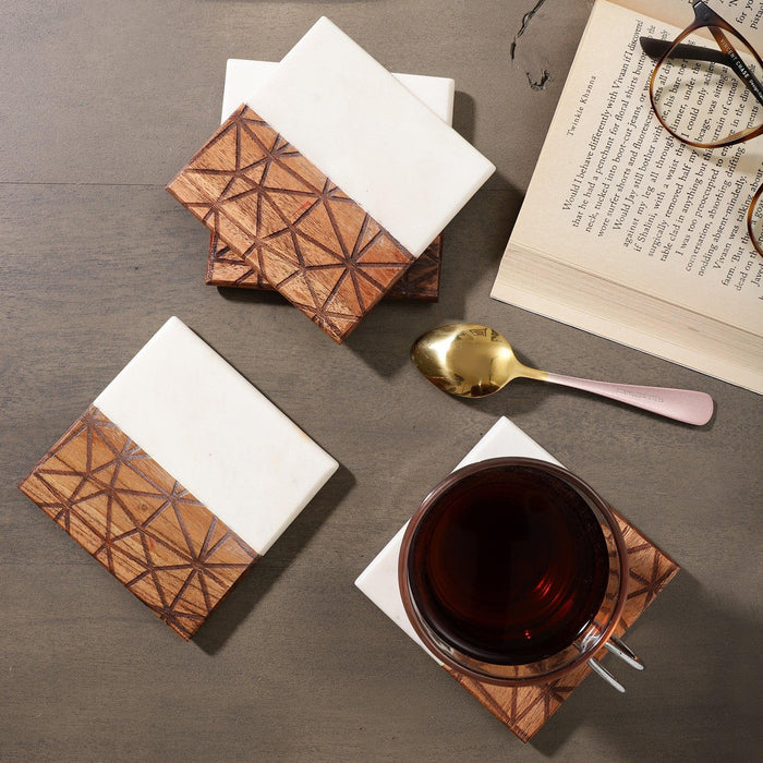 Engraved Marble & Wooden Coasters – 4 pcs - NikkisPride