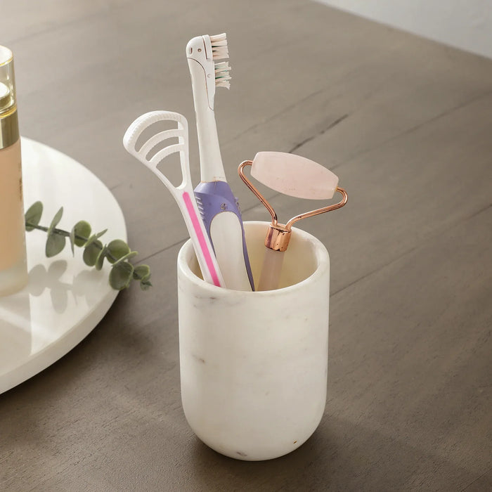 White Marble Toothbrush Holder with Sleek Design - NikkisPride