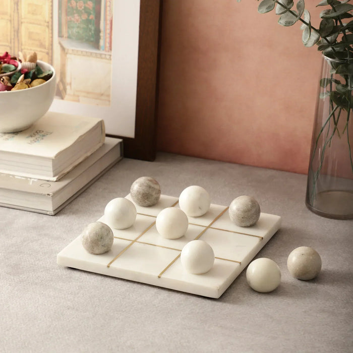 Marble Tic Tac Toe Game Set-White beige gold - NikkisPride