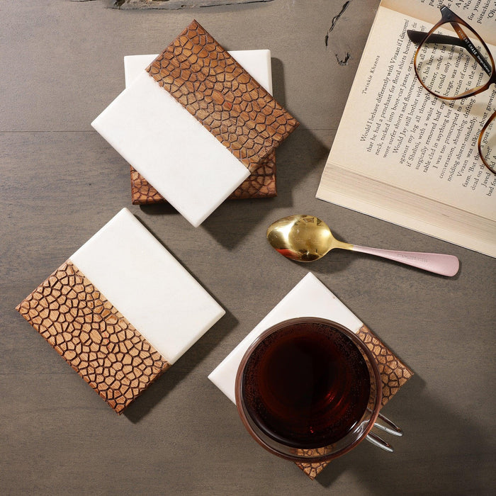Marble and Wooden Coasters – Engraved Set of 4 - NikkisPride