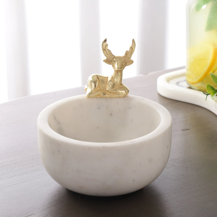 Marble Nut Bowl with Brass Antler Decor Good Luck Bowl - NikkisPride