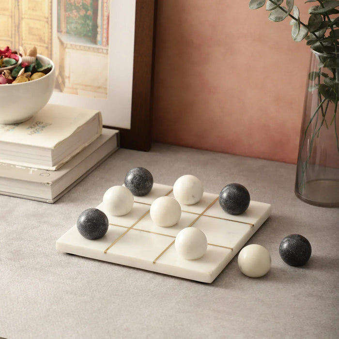 White Gold Marble Tic Tac Toe Game Set - NikkisPride