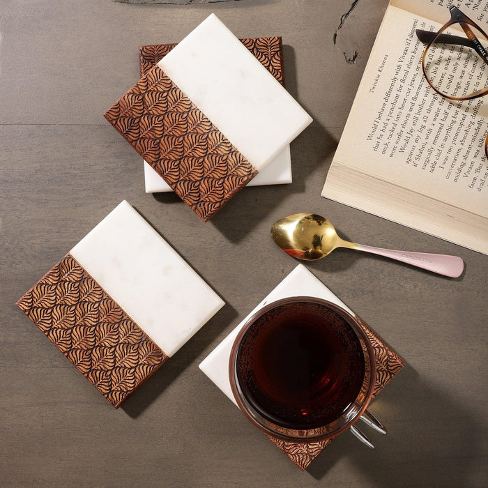 Engraved Marble-Wood Coaster Set – Set of 4 - NikkisPride