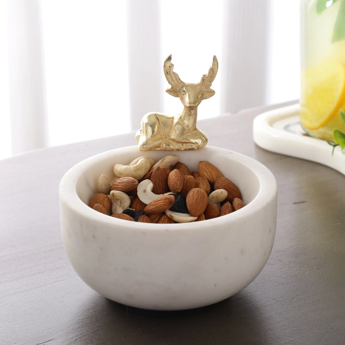 Marble Nut Bowl with Brass Antler Decor Good Luck Bowl - NikkisPride