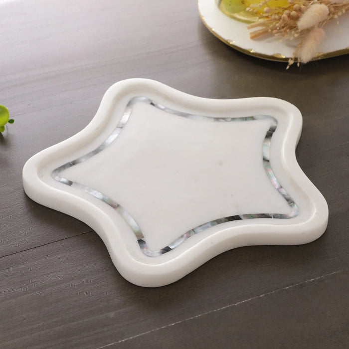 Luxury Star-Shaped Marble Platter with Pearl Inlay - NikkisPride