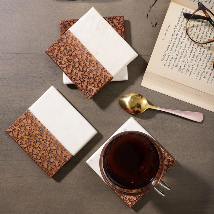 Marble and Wood Engraved Coaster Set – 4 Pieces - NikkisPride