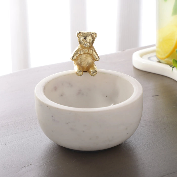 Marble Candy Bowl with Brass Teddy Accent Good Luck Bowl - NikkisPride