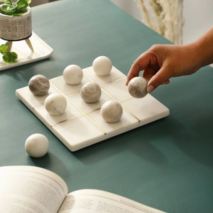 Marble Tic Tac Toe Game Set-White beige gold - NikkisPride