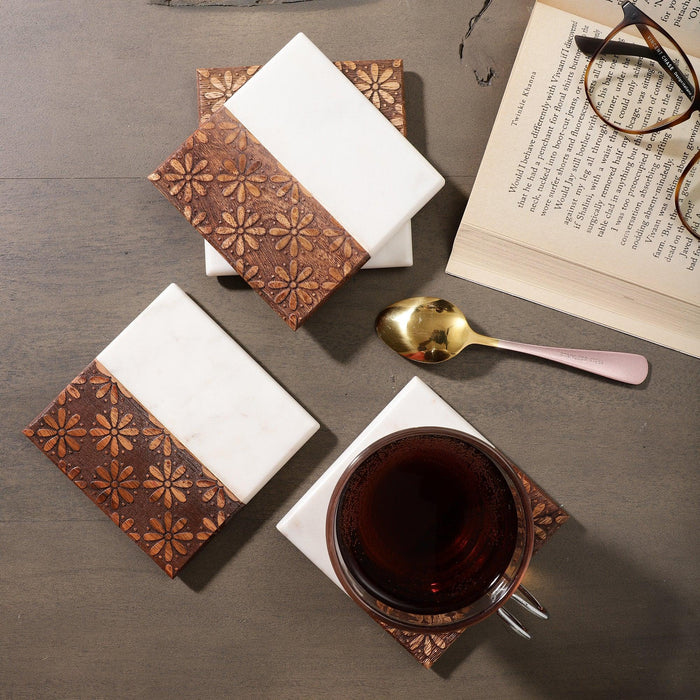 Wooden Marble Coasters – Engraved Set of 4 - NikkisPride