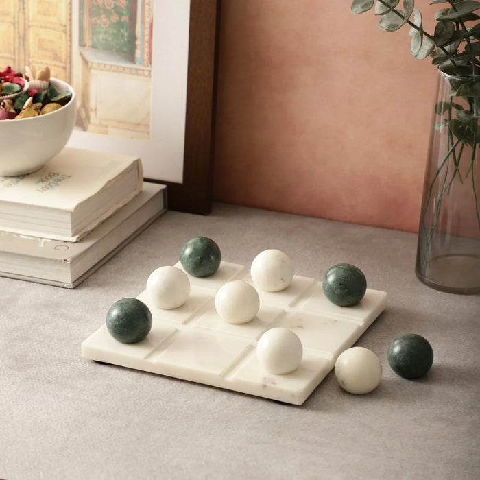 White Green Marble Tic Tac Toe Game Set - NikkisPride