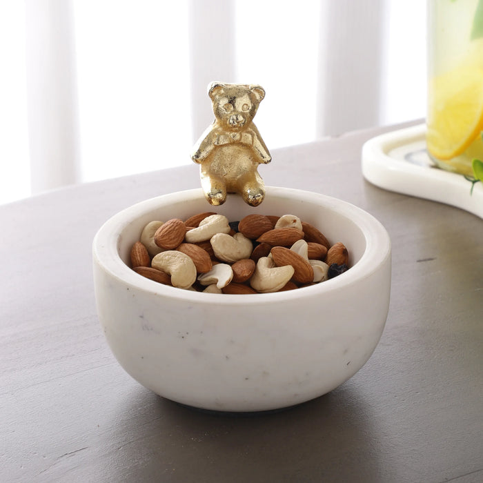 Marble Candy Bowl with Brass Teddy Accent Good Luck Bowl - NikkisPride
