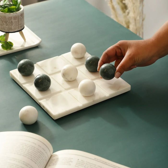 White Green Marble Tic Tac Toe Game Set - NikkisPride