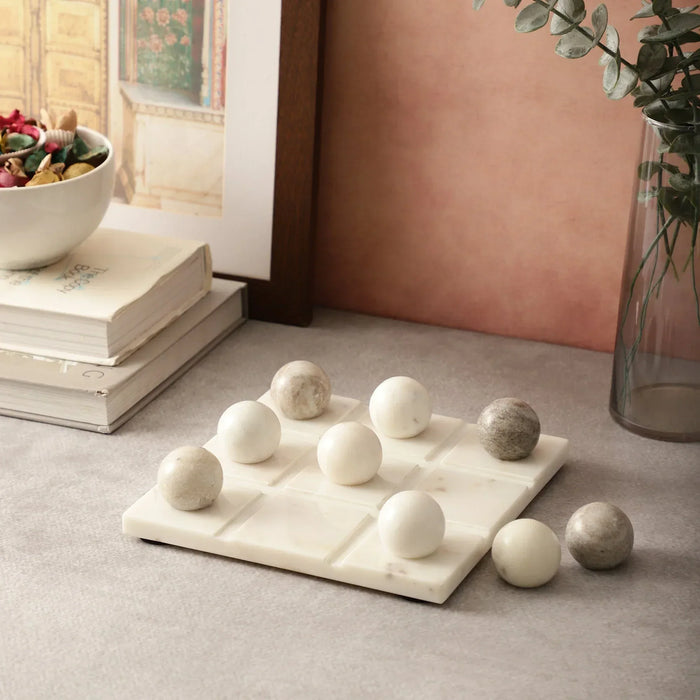 White beige Marble Tic Tac Toe Game Set - NikkisPride