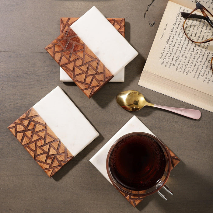 Handcrafted Marble-Wood Coaster Set of 4 - NikkisPride