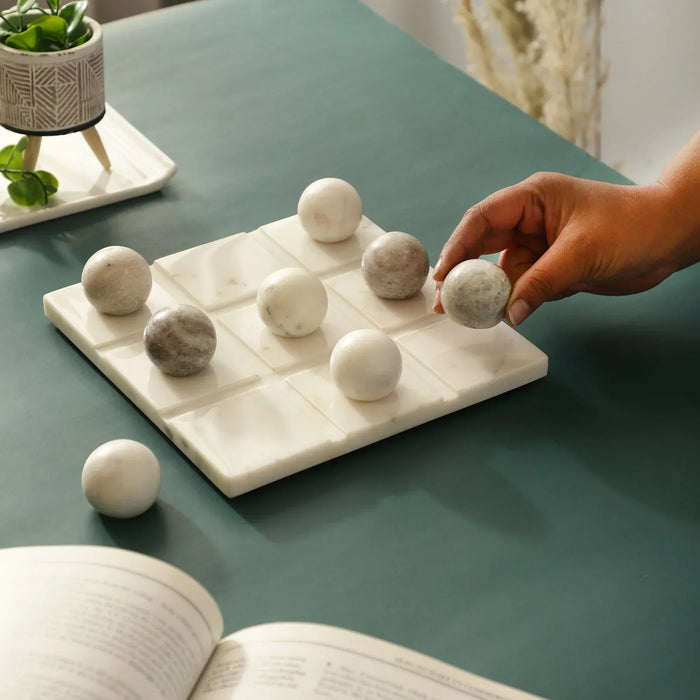 White beige Marble Tic Tac Toe Game Set - NikkisPride