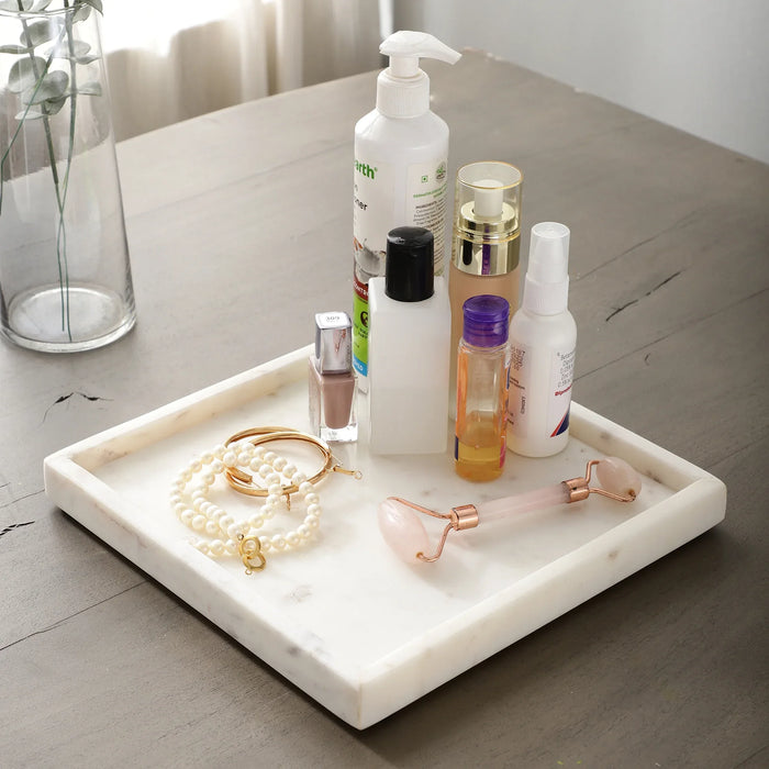 White Marble Square Vanity Tray for Bathroom - NikkisPride