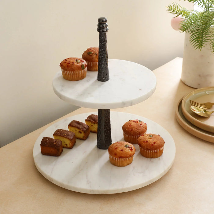 Black & White Two-Tier Marble Stand – Versatile Serveware for Cakes & More - NikkisPride