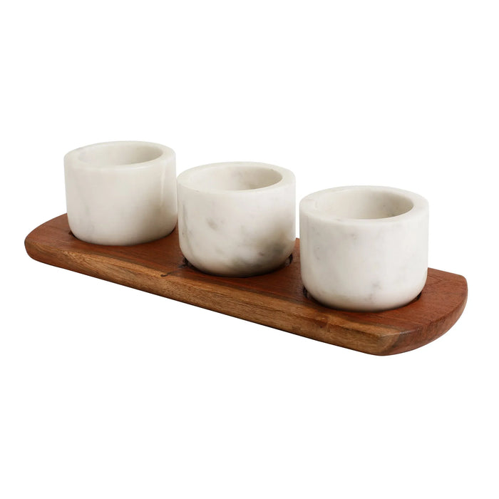 Marble Wood Marble Salt & Pepper Bowl Tray Set - NikkisPride