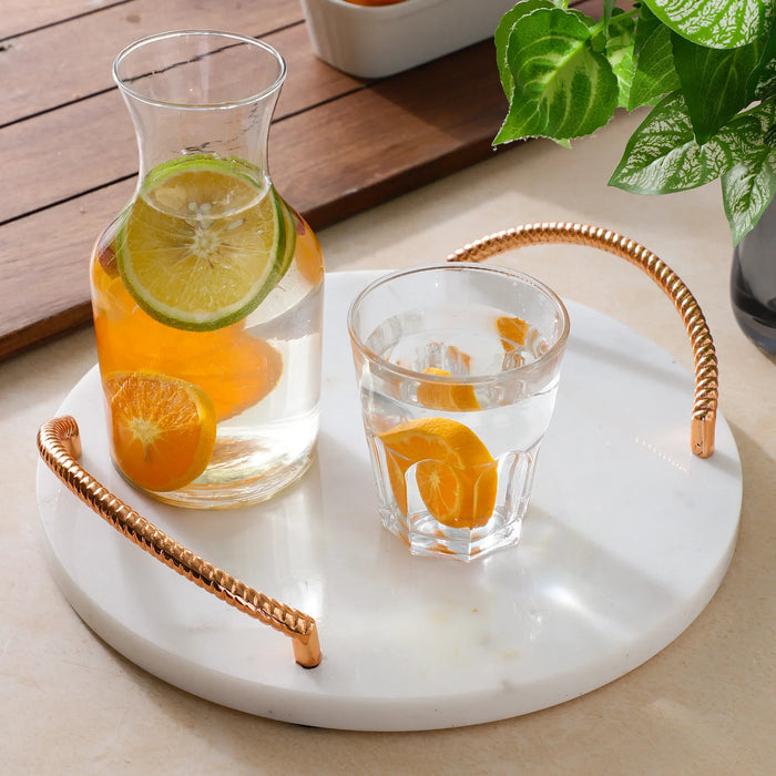 Marble Tray round With rose Gold Finish Metal Handle - NikkisPride