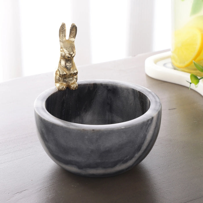 Marble Candy/Nut Bowl with Brass Bunny Accent - NikkisPride