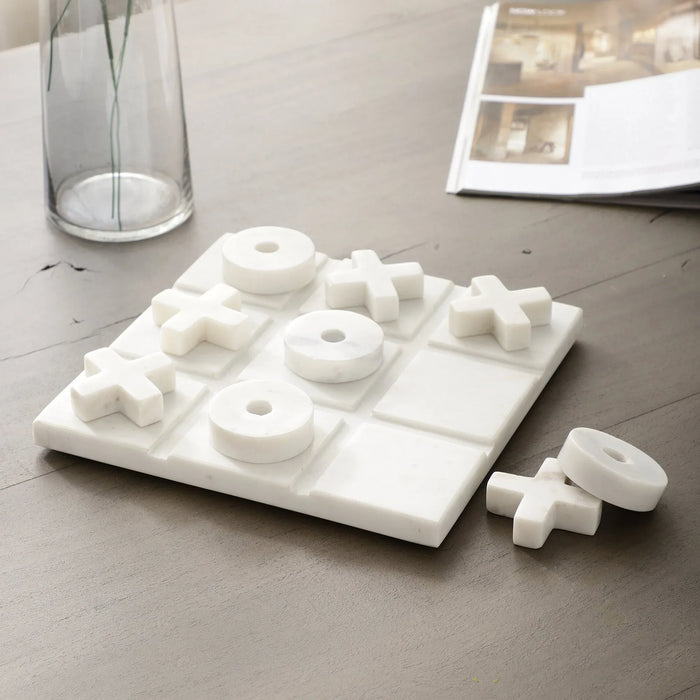 White Marble Tic Tac Toe Game Board - NikkisPride