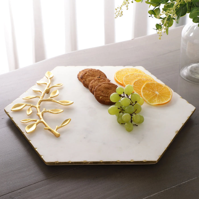 Hexagon Marble Serving Platter with Gold Leaf Detail - NikkisPride