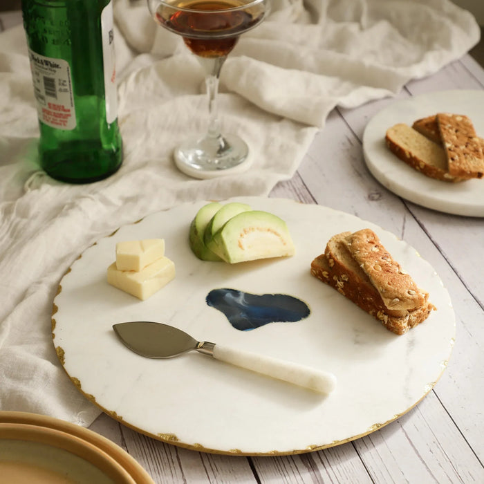 Gourmet Marble Cheese Platter Agate inlay with Spreader – Elegant & Multi-Purpose Serveware - NikkisPride