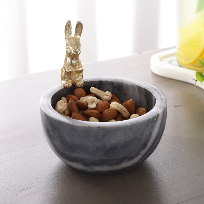Marble Candy/Nut Bowl with Brass Bunny Accent - NikkisPride
