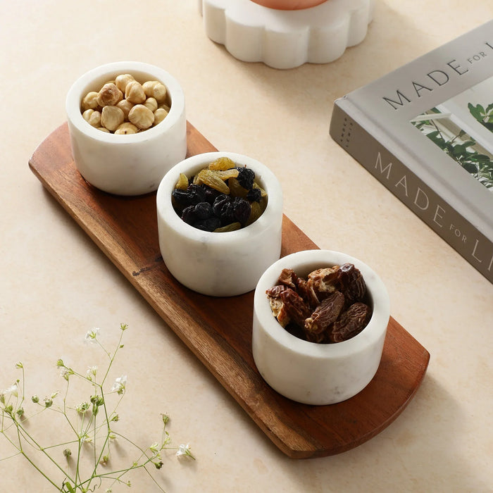 Marble Wood Marble Salt & Pepper Bowl Tray Set - NikkisPride