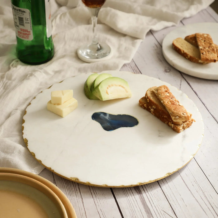White Gold Blue Marble Cheese Platter – Timeless Serveware for Any Occasion - NikkisPride