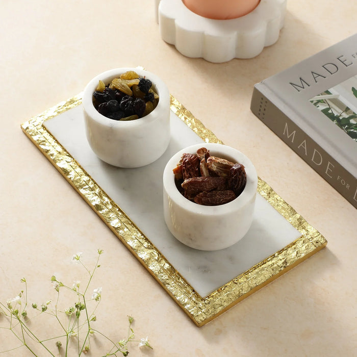 White & Gold Marble Salt & Pepper Bowl Tray Set - NikkisPride