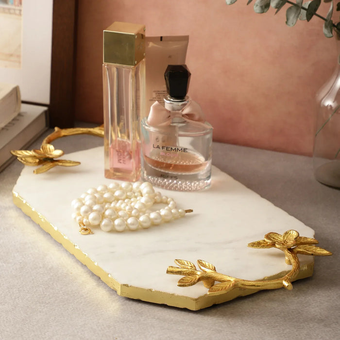 Square Marble Serving Tray with Metal Handles - NikkisPride