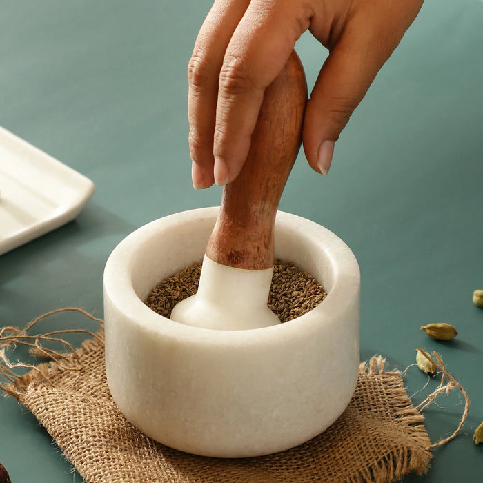 Classic Marble Mortar & Pestle Set – Elegant & Durable Grinder - NikkisPride