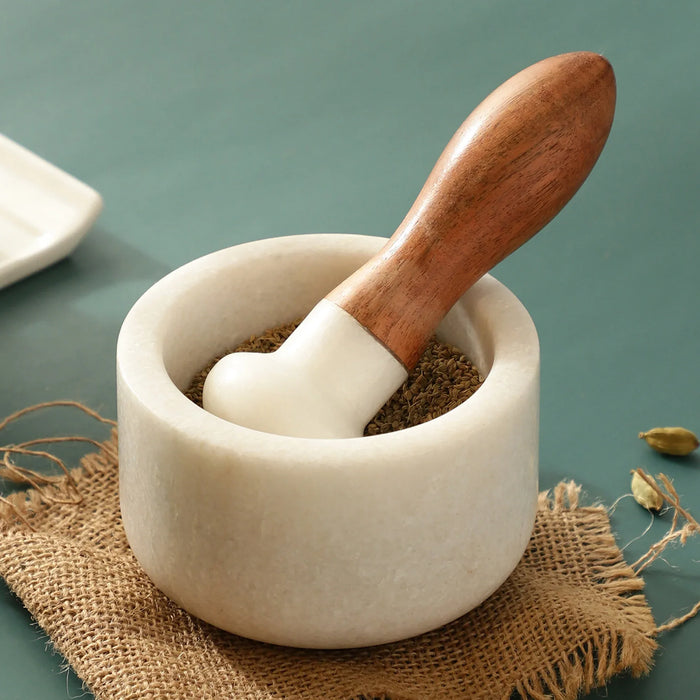 Classic Marble Mortar & Pestle Set – Elegant & Durable Grinder - NikkisPride